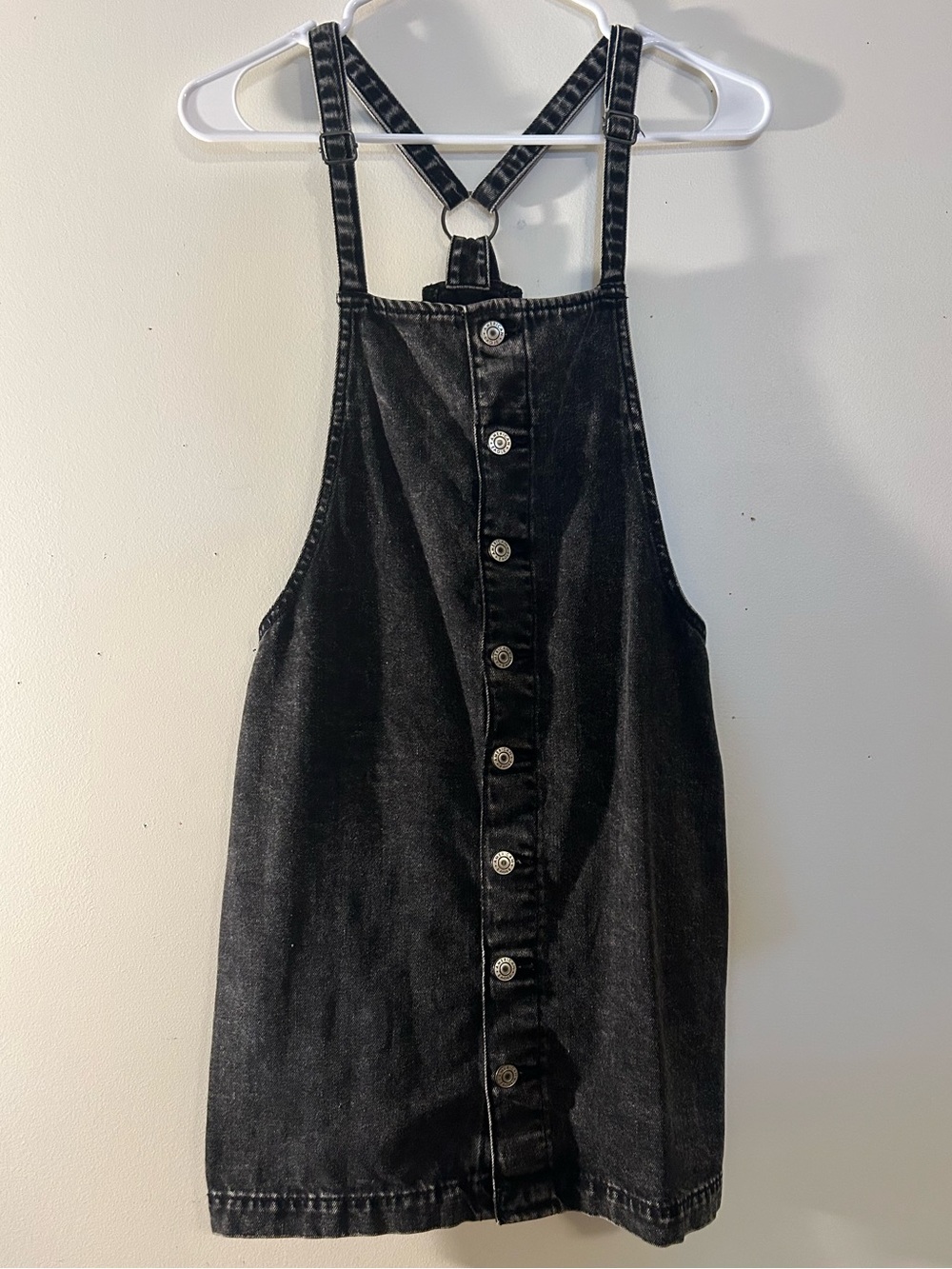 American Eagle Black Button-Front Denim Pinafore Dress